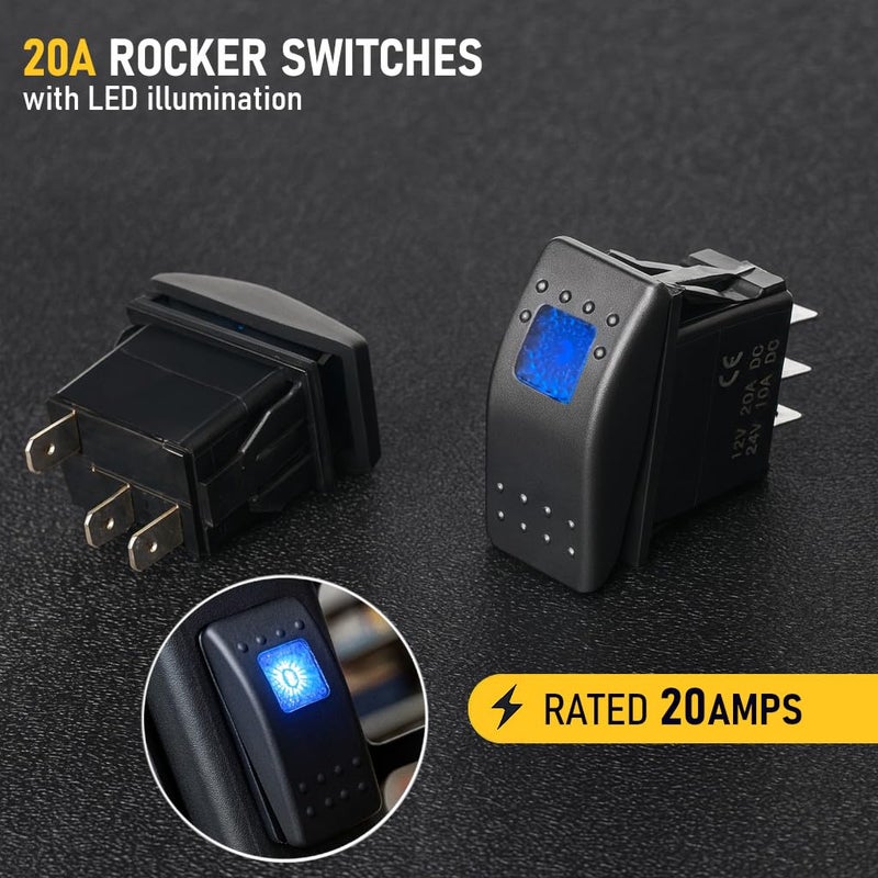 MGI SpeedWare 3-Pack Marine Rocker Switches with Illuminated LED, 20A 12vDC, SPST Latching ON/Off (Blue) - Image 5
